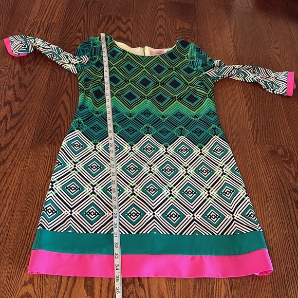 Eliza J geometric color block stretch shift dress 3/4 sleeve relaxed fit zip 10 - Picture 11 of 13